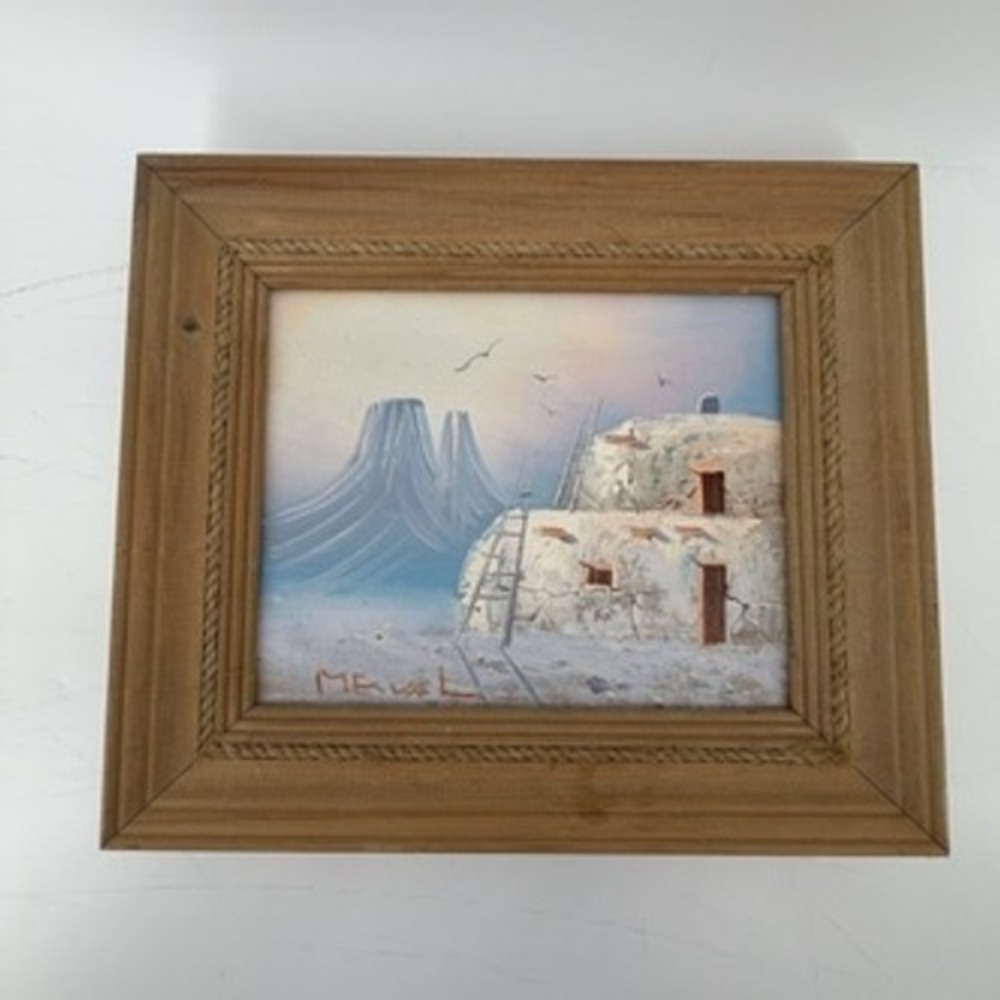 Mescal Original Oil Painting Southwestern Pueblo Mesa Desert Landscape Framed